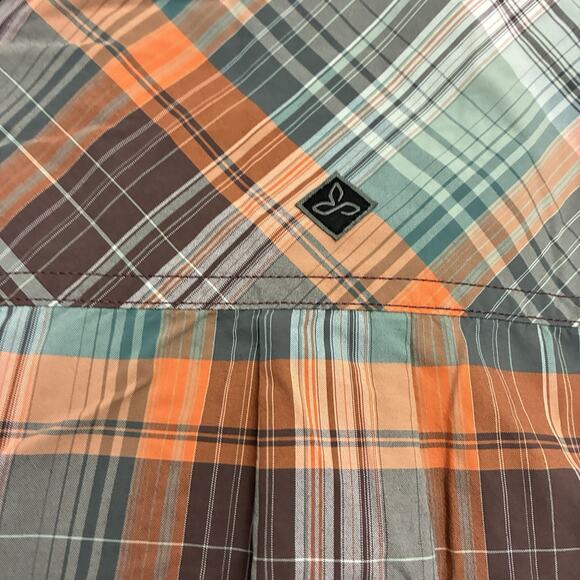 Prana Shirt Mens Large Brown Plaid Short Sleeve Button Up Organic Cotton Outdoor - Picture 6 of 10